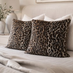 Animal Print Faux Fur Cushions | Leopard Sofa Cushions | Patterned Fur Pillows