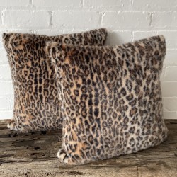 Animal Print Faux Fur Cushions | Leopard Sofa Cushions | Patterned Fur Pillows