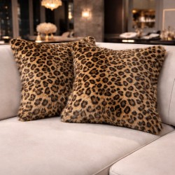 Golden Leopard Faux Fur Cushions | Animal Print Pillow & Cushions