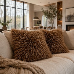 Brown Angora Faux Fur Cushion Covers | Brown Curly Haired Fur Cushions