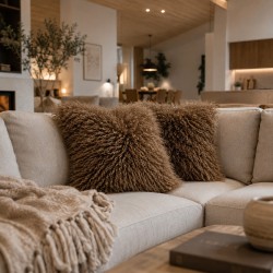 Brown Angora Faux Fur Cushion Covers | Brown Curly Haired Fur Cushions