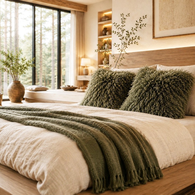 Green Angora Fur Cushions | Green Curly Haired Faux Fur Cushions