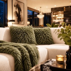 Green Angora Fur Cushions | Green Curly Haired Faux Fur Cushions