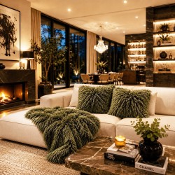 Green Angora Fur Cushions | Green Curly Haired Faux Fur Cushions