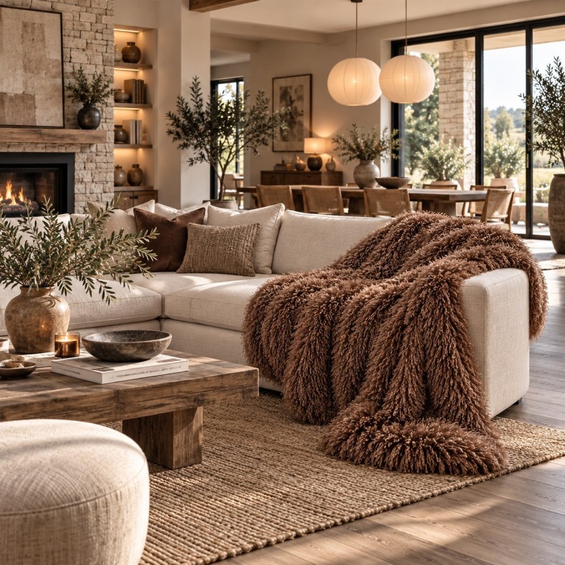 Brown Angora Fur Blanket | Faux Sheepskin Throw | Brown Curly Fur Throw