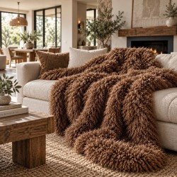 Brown Angora Fur Blanket | Faux Sheepskin Throw | Brown Curly Fur Throw