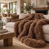Brown Angora Fur Blanket | Faux Sheepskin Throw | Brown Curly Fur Throw