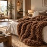 Brown Angora Fur Blanket | Faux Sheepskin Throw | Brown Curly Fur Throw