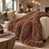Brown Angora Fur Blanket | Faux Sheepskin Throw | Brown Curly Fur Throw