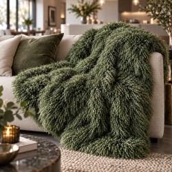 Angora Fur Blanket | Faux Sheepskin Throw | Green Curly Fur Throw