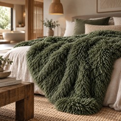 Angora Fur Blanket | Faux Sheepskin Throw | Green Curly Fur Throw