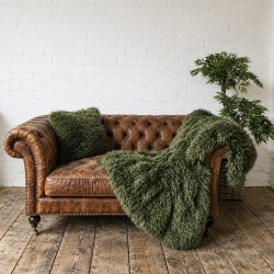 Angora Fur Blanket | Faux Sheepskin Throw | Green Curly Fur Throw