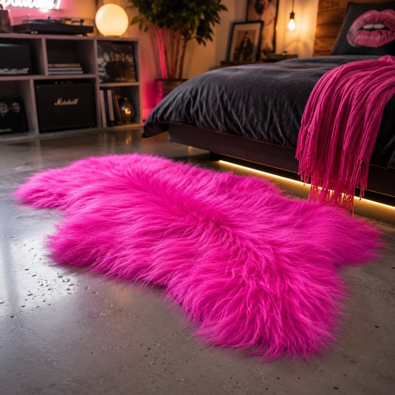 Bright Pink Long Haired Sheepskin Rug | Modern Magenta Icelandic Sheepskin