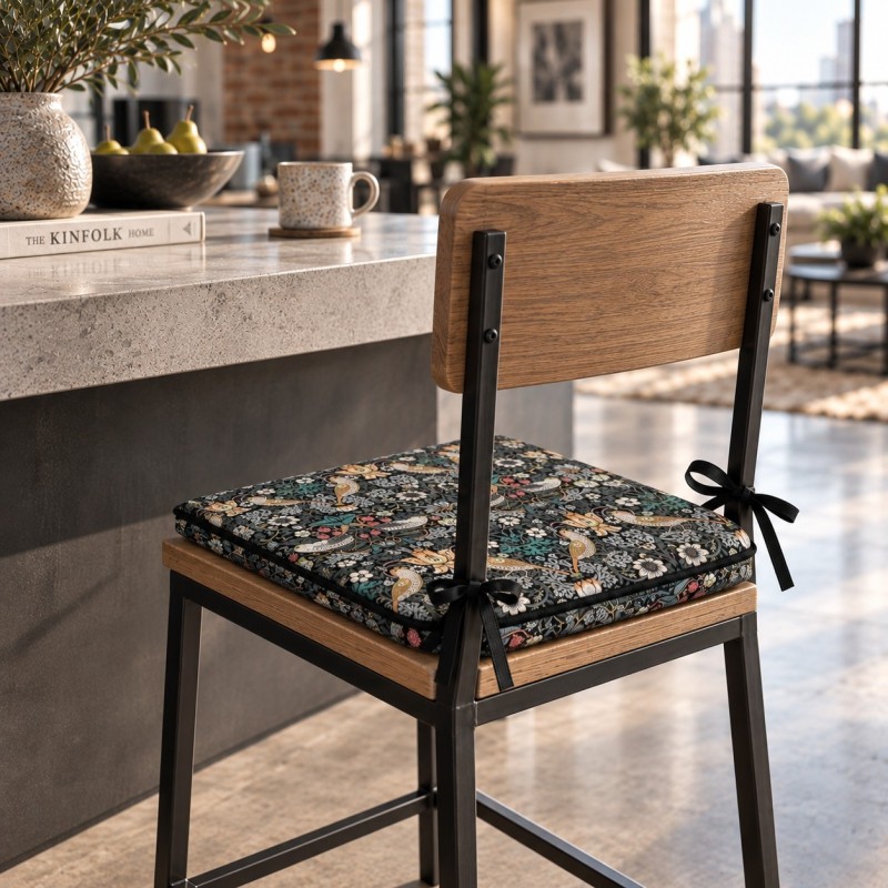 Tapered Chair Pad Strawberry Thief Tealwood | William Morris Seat Pads