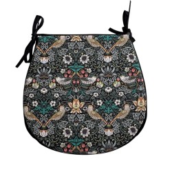 D-förmiges Sitzkissen Strawberry Thief Navy | Blaues Blumen-D-förmiges Sitzkissen