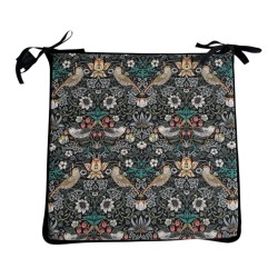 Coussin de Siège Carré Strawberry Thief Marine | Coussins de Siège Carrés Rouges avec Liens