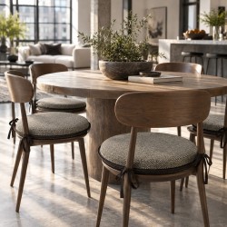 Round Herringbone Seat Pads | Brown Herringbone Bistro Chair Pads