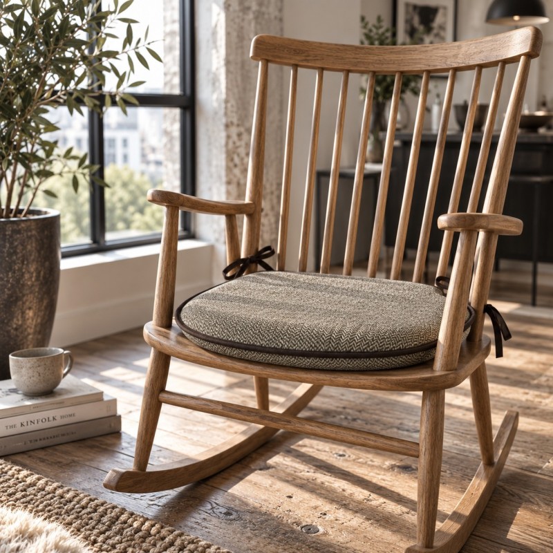 Large Herringbone Spindle Seat Pads | Spindle Shaped Brown Herringbone Chair Pads