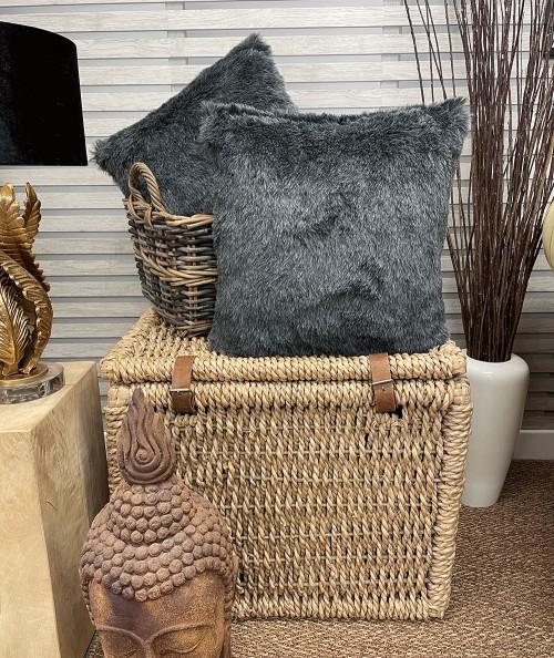 Plain grey faux fur square cushions