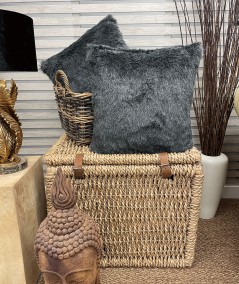 Plain grey faux fur square cushions