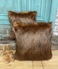 Luxury long haired two tone brown fur cushion covers