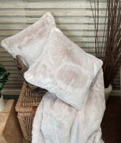 Pastel coloured faux fur cushions
