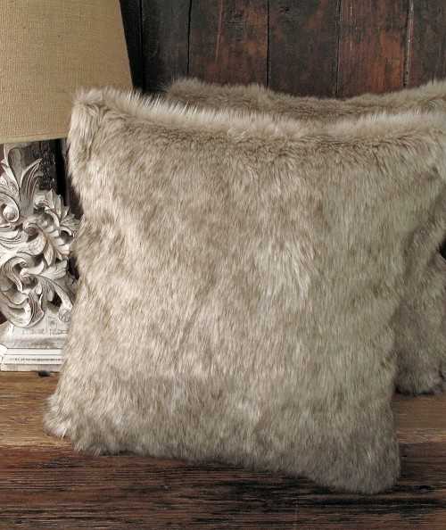 Luxury long haired two-tone beige faux fur sofa cushions
