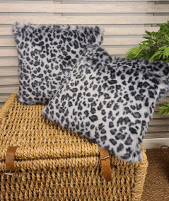 Grey patterned faux fur cushion covers