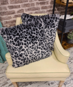 Grey spotted animal print faux fur cushions