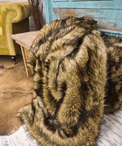 Long haired tri-coloured brown faux fur throw
