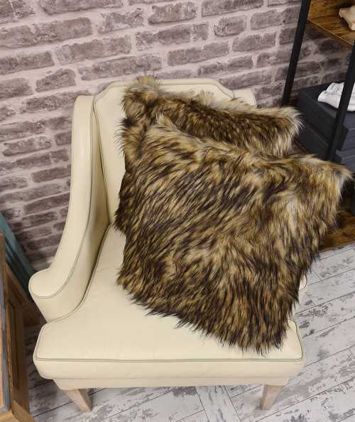 Luxury long haired mixed brown coloured faux fur cushion covers