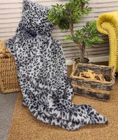Luxury grey and black animal print faux fur blankets