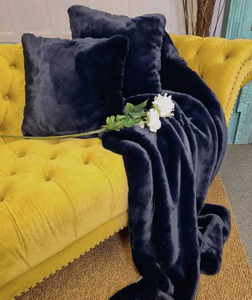 Dark blue luxury faux fur cushions