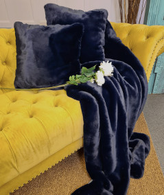 Dark blue luxury faux fur cushions