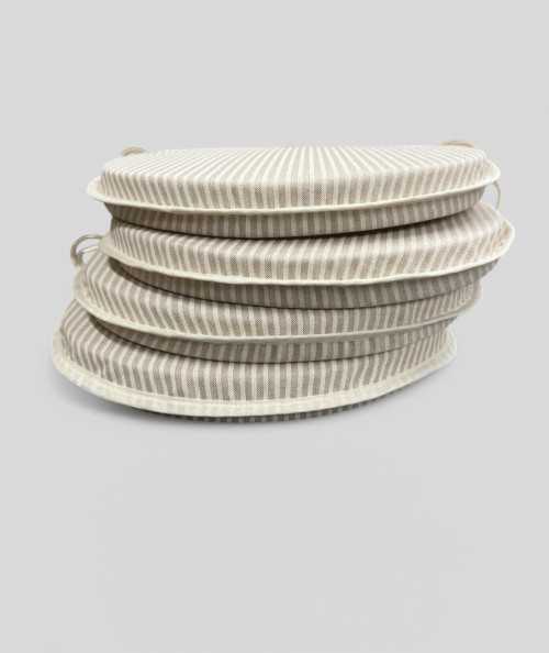 White striped extra thick round bistro seat pads