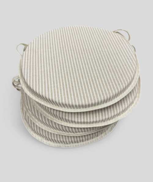 White striped extra thick round bistro chair pads