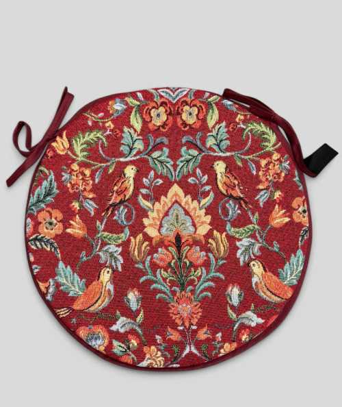 Round Bistro William Red Tapestry Seat Pads