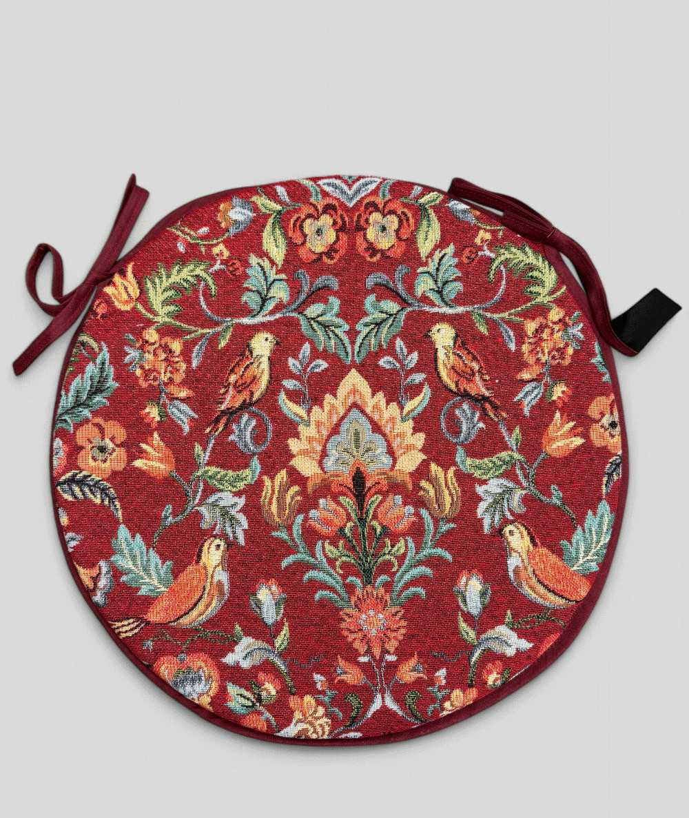 Round Bistro William Red Tapestry Seat Pads