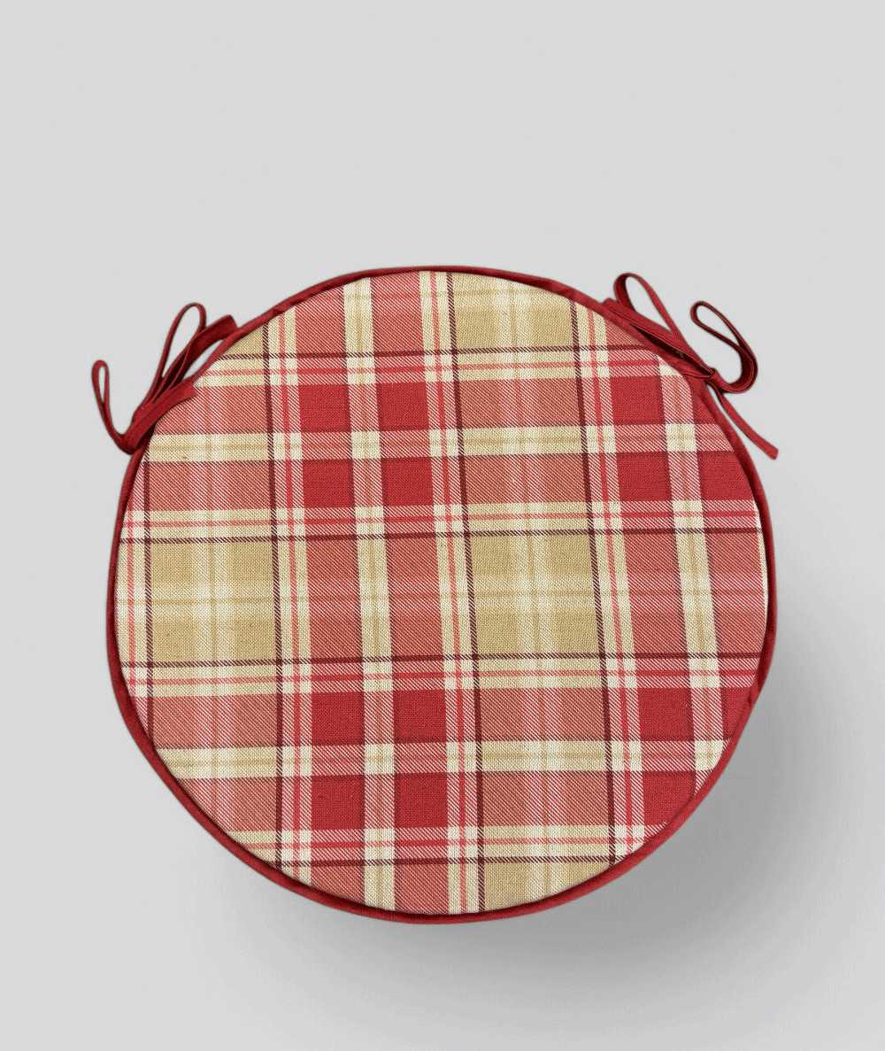 Red Highland Check Round Bistro Seat Pads