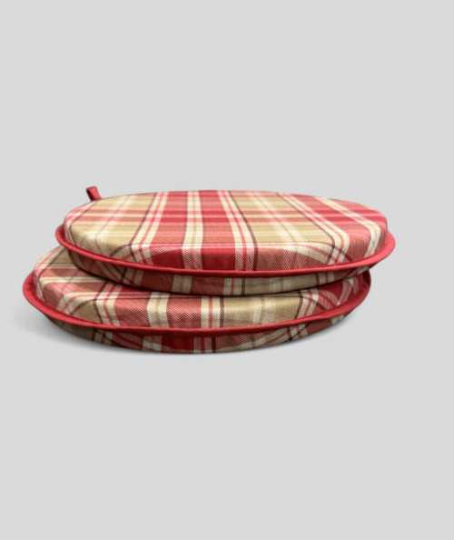 Red Highland Check Round Bistro Chair Pads