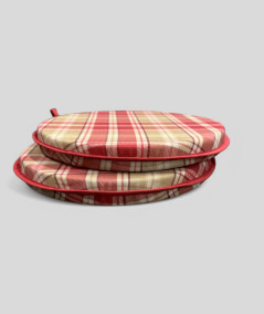 Red Highland Check Round Bistro Chair Pads