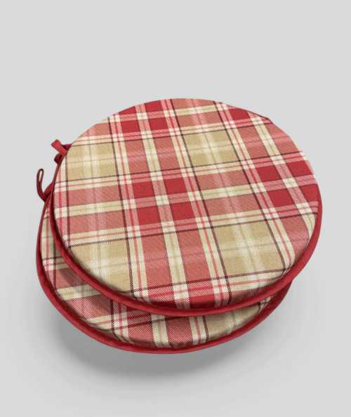 Red and beige round tartan seat pads