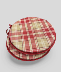 Red and beige round tartan seat pads