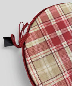 Red and beige round tartan chair pads