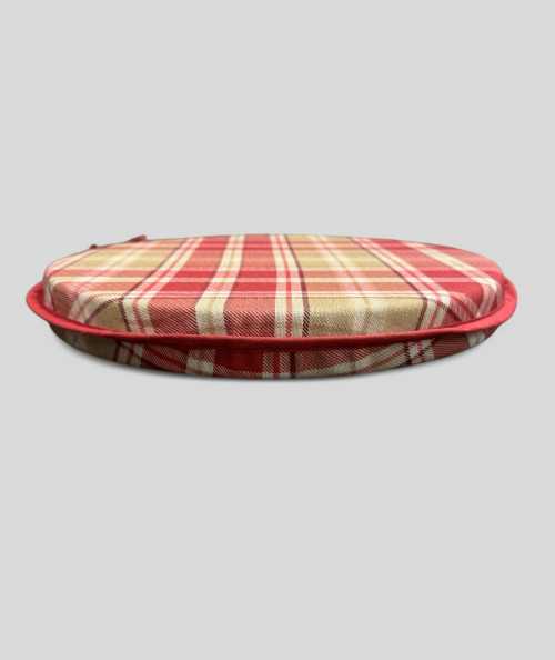 Red and beige round tartan seat cushions