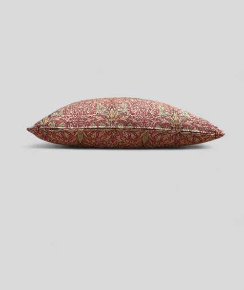 Red patterned sofa cushions