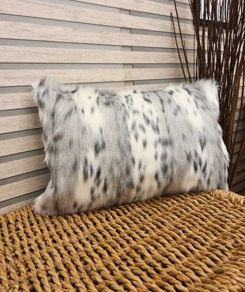 Animal print grey and white faux fur rectangular cushions