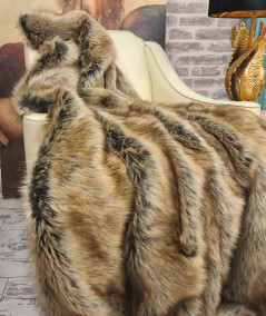 Luxury long-haired brown and beige faux fur blanket