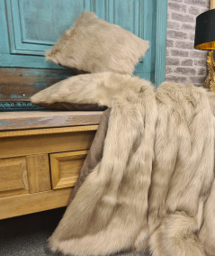 Luxury long-haired plain oatmeal coloured faux fur bedspread