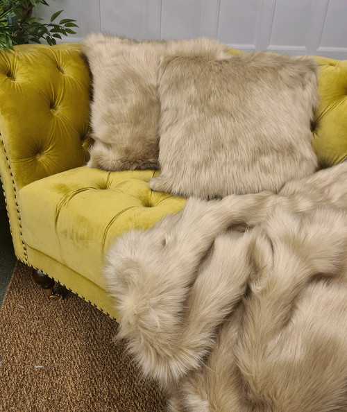 Luxury plain beige faux fur cushions